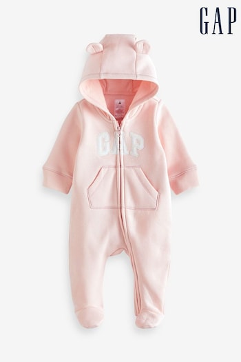 Gap Pink Logo Zip Hooded All in One - Baby (Newborn - 12mths) (RY7801) | £25