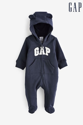 Gap Blue Logo Zip Hooded All in One - Baby (Newborn - 24mths)a (RY8996) | £25