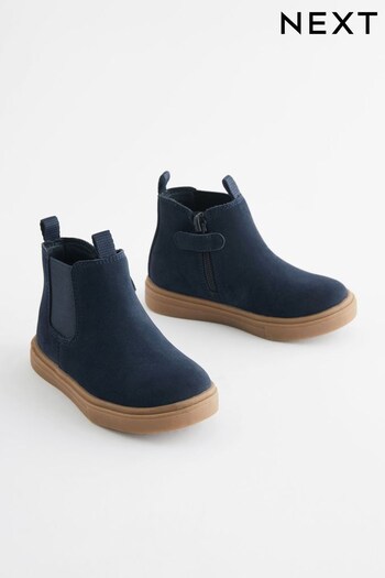 Navy Blue Standard Fit (F) Chelsea Breathable Boots with Zip Fastening (T00243) | £24 - £29