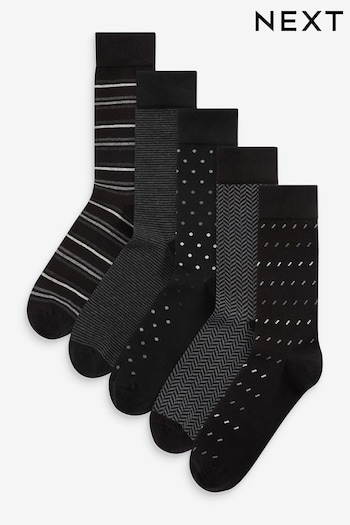 Black/Grey Mix Pattern Smart Socks 5 Pack (T00915) | £14