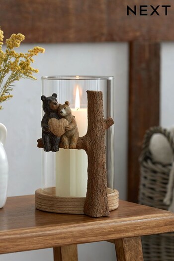 Brown Bertie The Bear Glass Hurricane Candle Holder (T01579) | £32