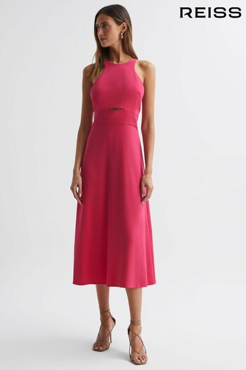 Reiss Pink Vienna Halter Neck Cut Out Midi Dress (T02069) | £228