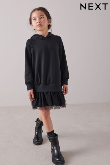 Black Hoodie Dress With Mesh Skirt (3-16yrs) (T02080) | £23 - £29