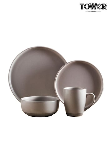 Tower 16 Piece Grey Avena Dinnerware Set (T02846) | £70