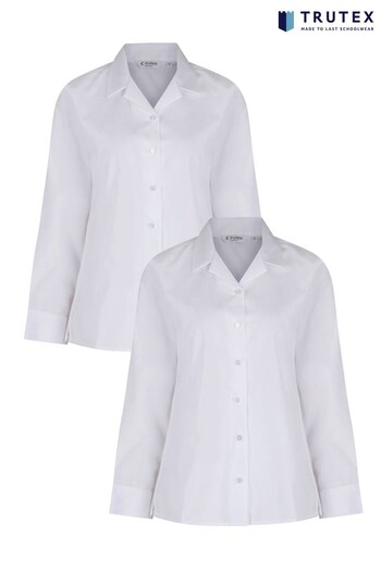 Trutex White Long Sleeve Rever Blouses 2 Pack (T03037) | £17 - £20