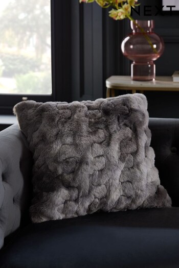 Grey Faux Fur Ruched Cushion (T03058) | £18