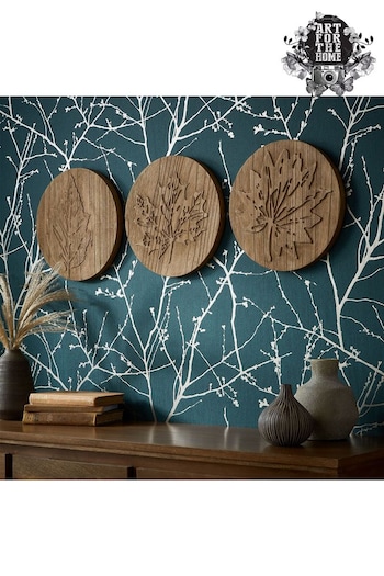 Art For The Home Natural Wood Leaves Trio Art (T03221) | £90