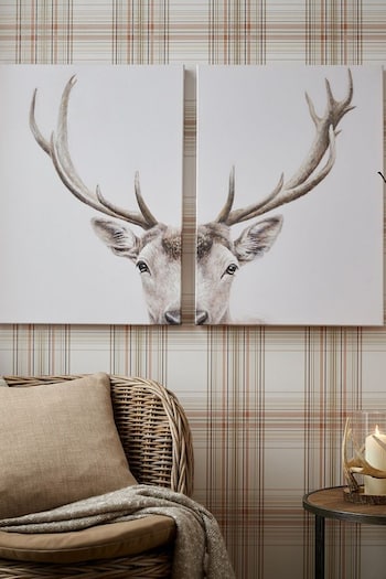 Art For The Home Set of 2 Natural Regal Stag Canvases (T03223) | £100