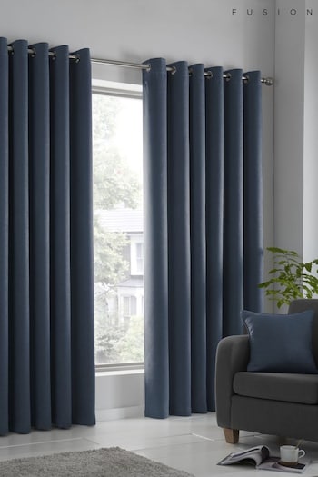 Fusion Blue Strata Dimout Eyelet Curtains (T03553) | £35 - £65