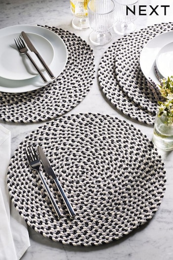 Set of 4 Grey Monochrome Rope Placemats (T03678) | £24