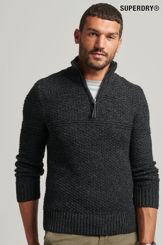 Mens black zip jumper top