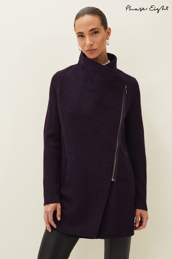 Phase Eight Purple Byanca Zip Knit Coat (T04642) | £135