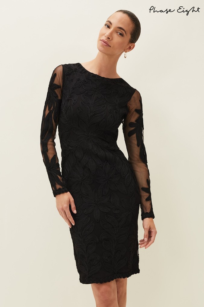 Phase Eight Black Isobel Tapework Lace Dress (T04654) | £199
