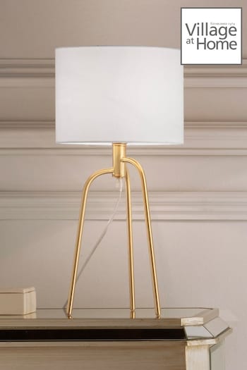 Village At Home Gold Jerry Gold Tripod Table Lamp (T04710) | £96