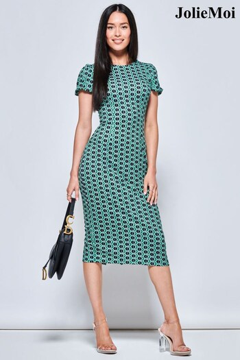 Jolie Moi Green Short Sleeve Jersey Bodycon Midi Dress (T04798) | £55