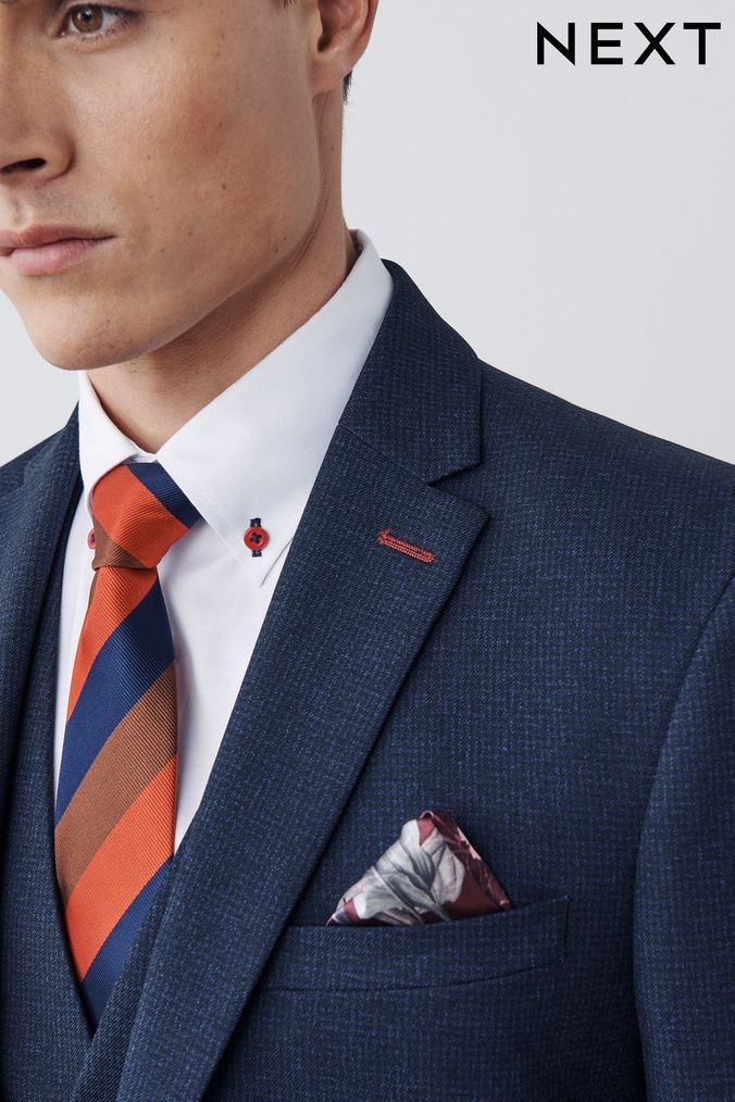 Navy Blue Slim Puppytooth Suit Jacket (T06119) | £84