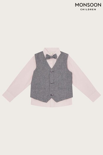 Monsoon Grey Three-Piece Waistcoat And Zoccoletto Shirt Set (T06137) | £38 - £47