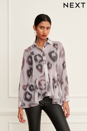 Pink Smudge Print Long Sleeve Button Through Sheer Blouse (T06454) | £38