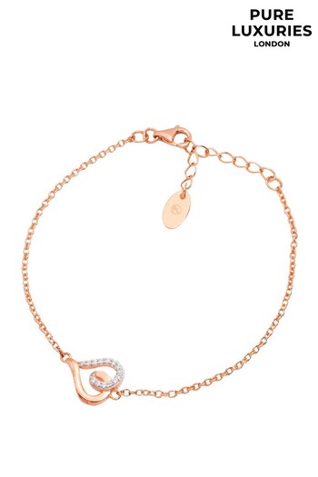 Pure Luxuries London Delphine Rose Gold Plated Silver Heart Bracelet (T06567) | £39