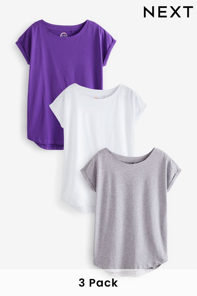 Grey Marl/Purple/White Cap Sleeve T-Shirts 3 Pack (T06633) | £21