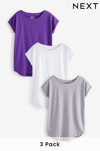 Grey Marl/Purple/White Cap Sleeve T-Shirts Gestreifter 3 Pack (T06633) | £21