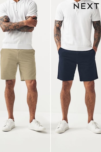Navy/Stone Straight Fit Stretch Chinos Denim Shorts 2 Pack (T06766) | £36