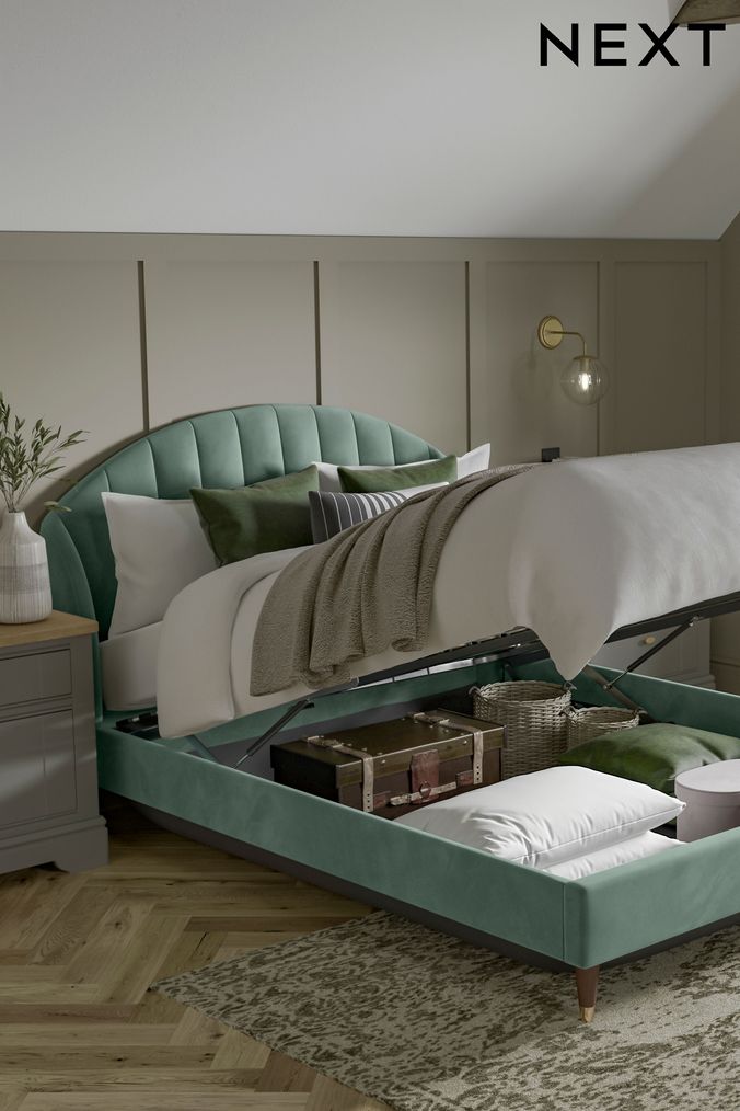 Opulent Velvet Mineral Green Stella Upholstered Ottoman Storage Bed Frame (T06775) | £825 - £925