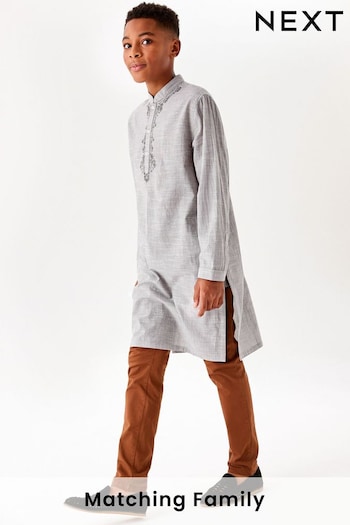 Grey Regular Length Embroidered Boys Kurta (3-16yrs) (T06867) | £17 - £23