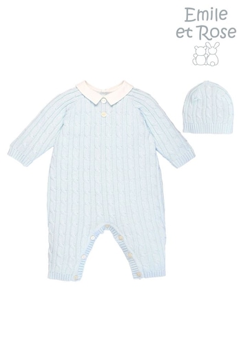 Emile et Rose Blue Cable Knit All-In-One And Hat (T06873) | £48