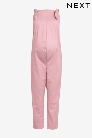 Pink Maternity Adjustable Strap Cotton Relaxed Jumpsuit (T06956) | £44