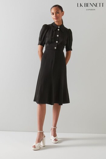 LK Bennett Esme Viscose Black Dress With Crystal Buttons (T06963) | £299