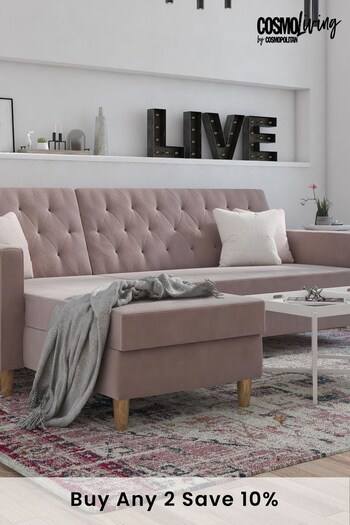 CosmoLiving Blush Pink Liberty Sectional Velvet Sofa Bed (T07750) | £850