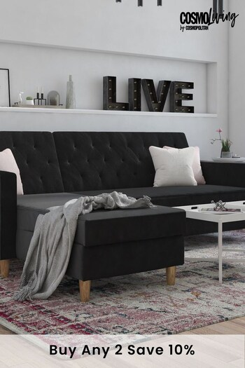 CosmoLiving Black Liberty Velvet Sectional Sofa Bed (T07767) | £850