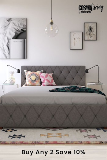 CosmoLiving Grey Elizabeth Linen Upholstered Storage Bed (T07834) | £500