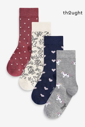 Thought Grey Lettie Kids Bamboo Organic Cotton 4 Socks Gift Box (T08282) | £20