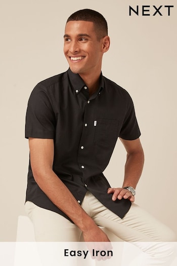 Black Regular Fit Short Sleeve Easy Iron Button Down Oxford Shirt (T08864) | £18
