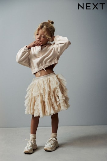Ecru Cream/Gold Sparkle Tiered Tulle Mesh Skirt (3-16yrs) (T09226) | £24 - £30