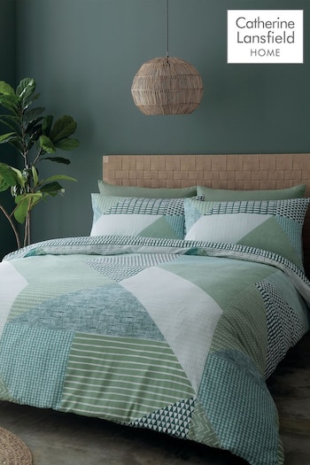 Catherine Lansfield Green Larsson Geo Duvet Cover and Pillowcase Set (T09993) | £16 - £26