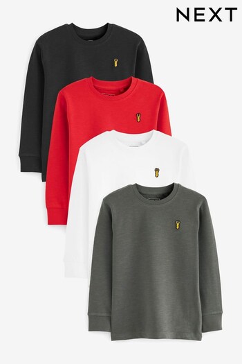 Multi Long Sleeve Cosy Stag Embroidered T-Shirts 4 Pack (3-16yrs) (T0U587) | £24 - £36
