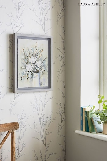 Laura Ashley Grey Pussy Willow in Vase Framed Print (T10003) | £60