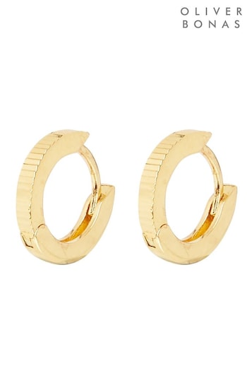 Oliver Bonus Omaira Half Engraved Round Gold Plated Hoop Earrings (T10886) | £26
