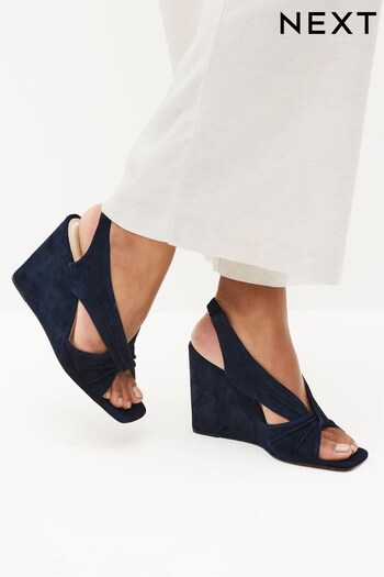 Navy Blue Signature Leather Knot Wedges (T11246) | £69