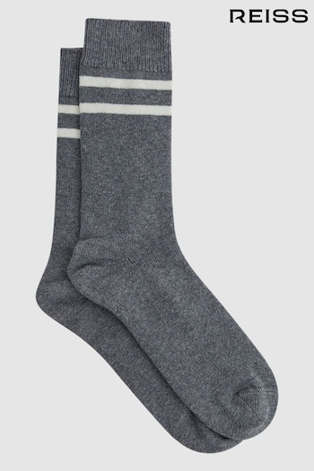 Reiss Grey Melange Alcott Wool Blend Striped Crew Socks (T11400) | £15