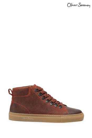 Oliver Sweeney Orange Spiddal Rust Nubuk Leather High Top Trainers (T11529) | £179