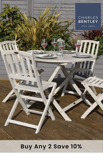 Charles Bentley White Garden Acacia Washed Wooden Dining 4 Seater Set (T11643) | £300