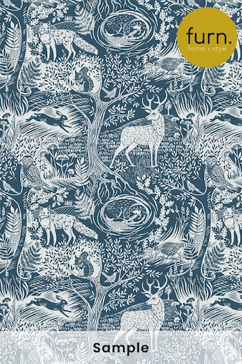 furn. Blue Winter Woods Animal Wallpaper Sample Wallpaper (T11650) | £1