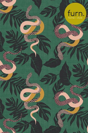 furn. Green Serpentine Geometric Snake Wallpaper (T11654) | £1