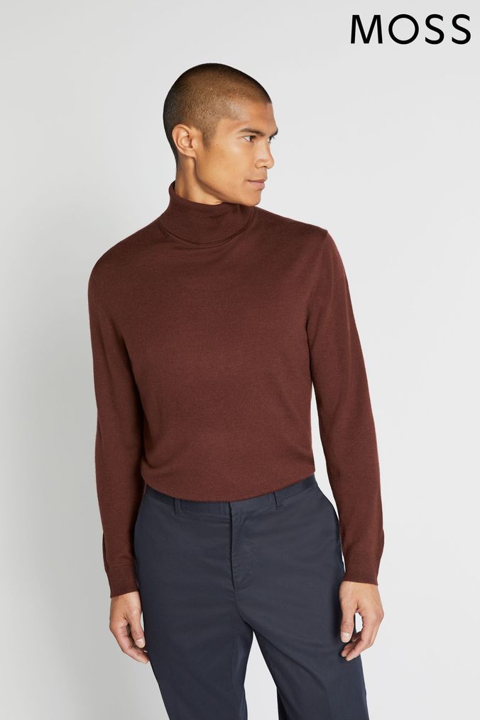 Mens red roll top neck