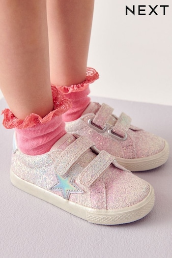 Pink Standard Fit (F) Glitter Star Trainers (T11846) | £19 - £21