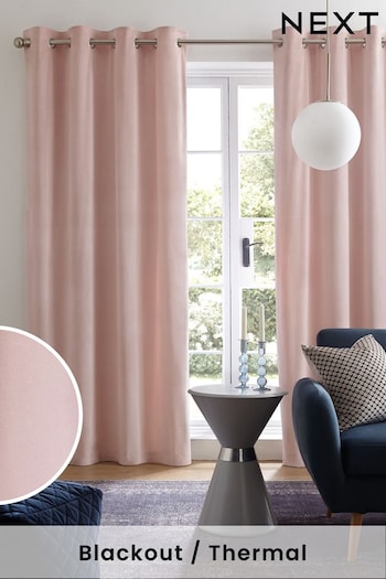 Blush Pink Matte Velvet Eyelet Blackout/Thermal Curtains (T12427) | £50 - £135